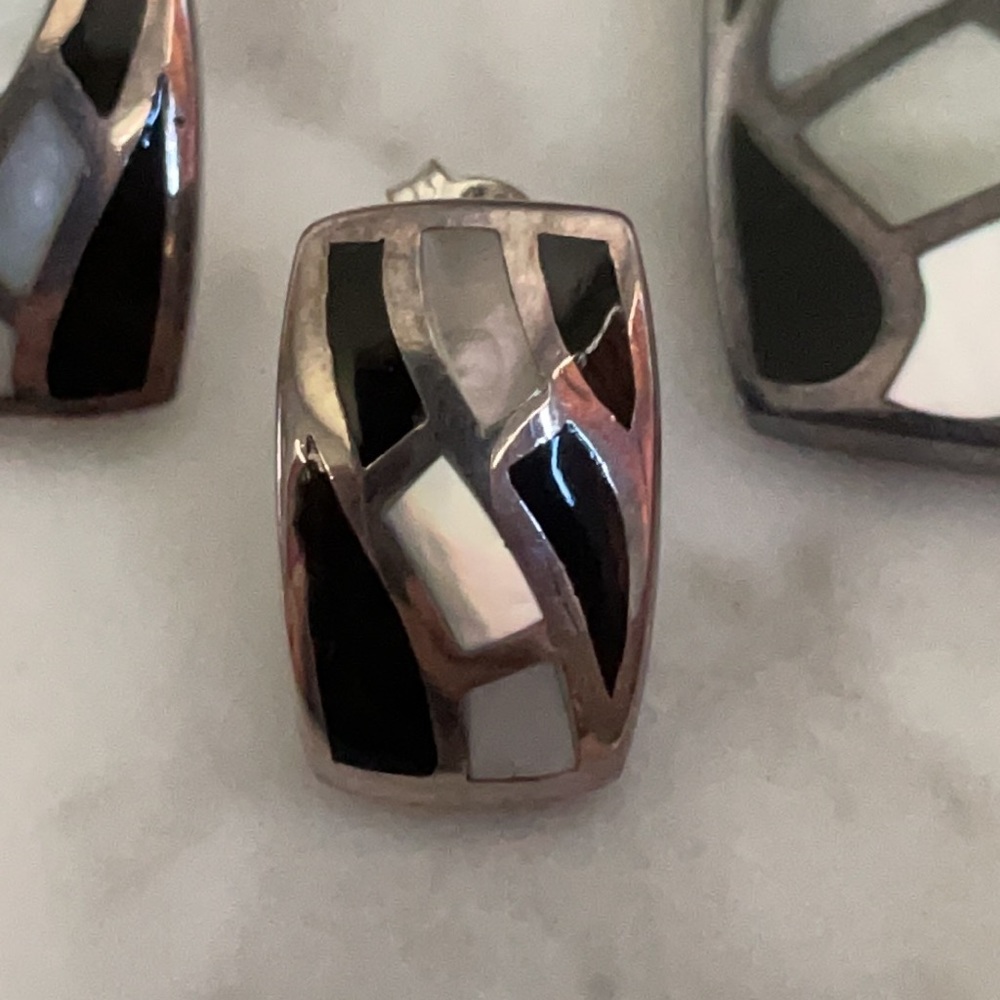 K THAI Sterling Onyx Mother of Pearl Jewelry Set - Picture 2 of 5